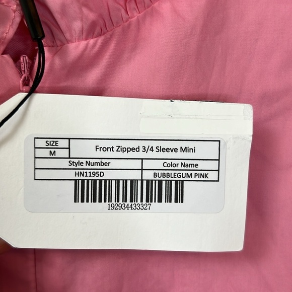 English Factory Front Zip 3/4 Sleeve Mini Dress Size M In Bubble Gum Pink - Picture 10 of 12